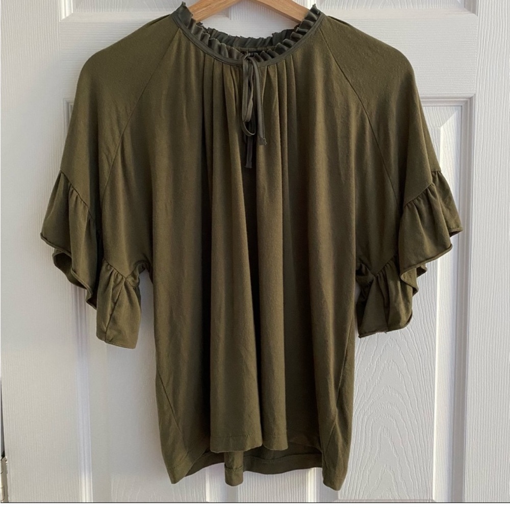 J. CREW Flowy Tie Blouse Olive Green Size XS